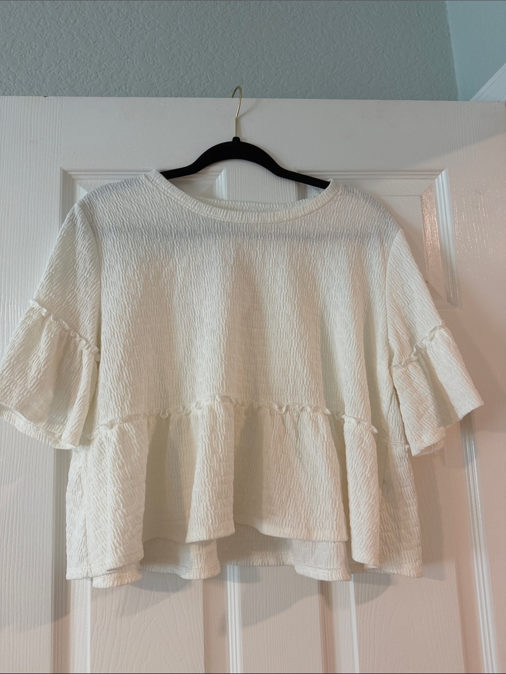 Pink Rose Cream Textured Ruffle Hem Tunic